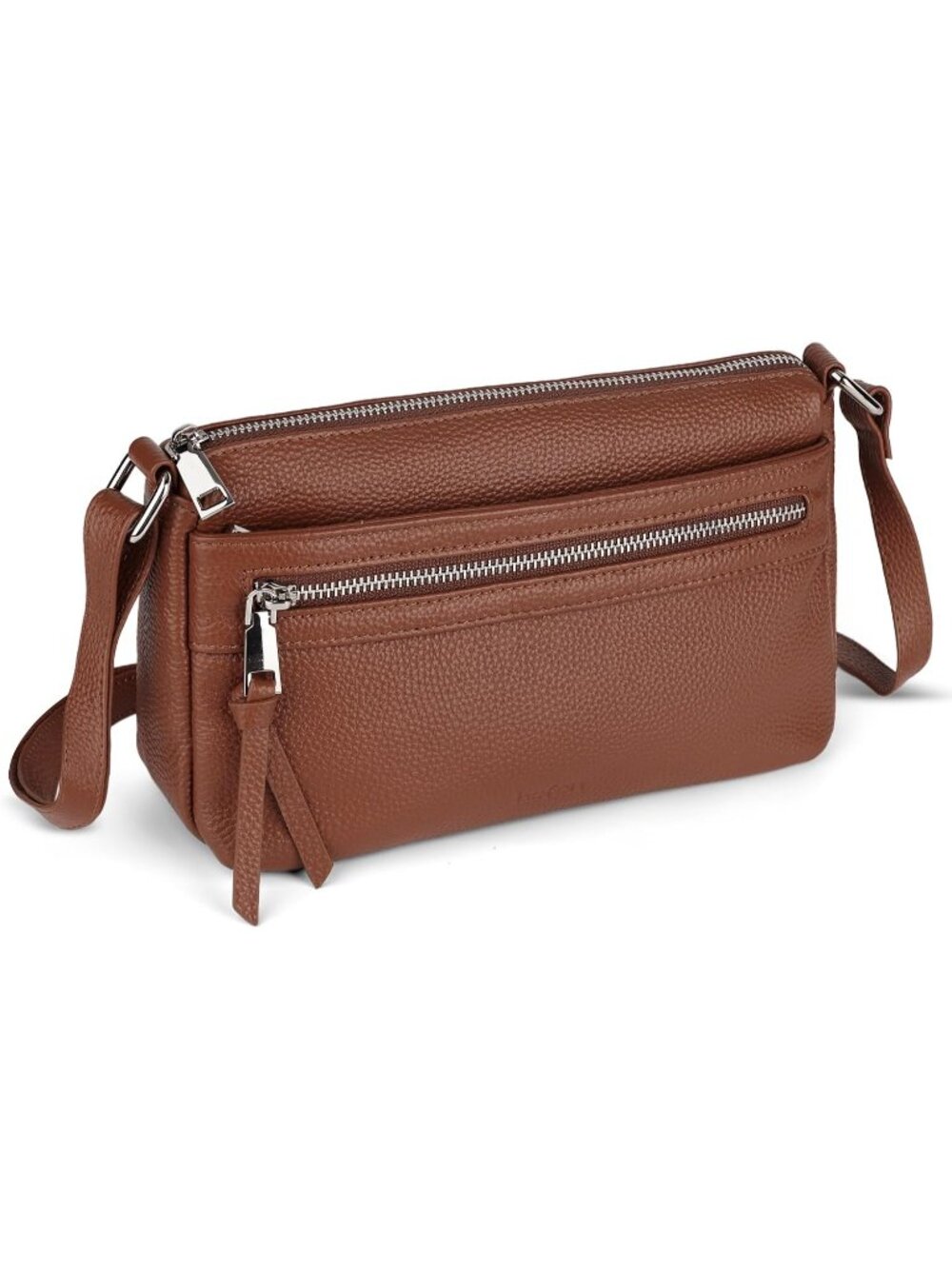 👜Women Cognac Brown Genuine Leather Multi Pocket Adjustable Strap Shoulder Bags